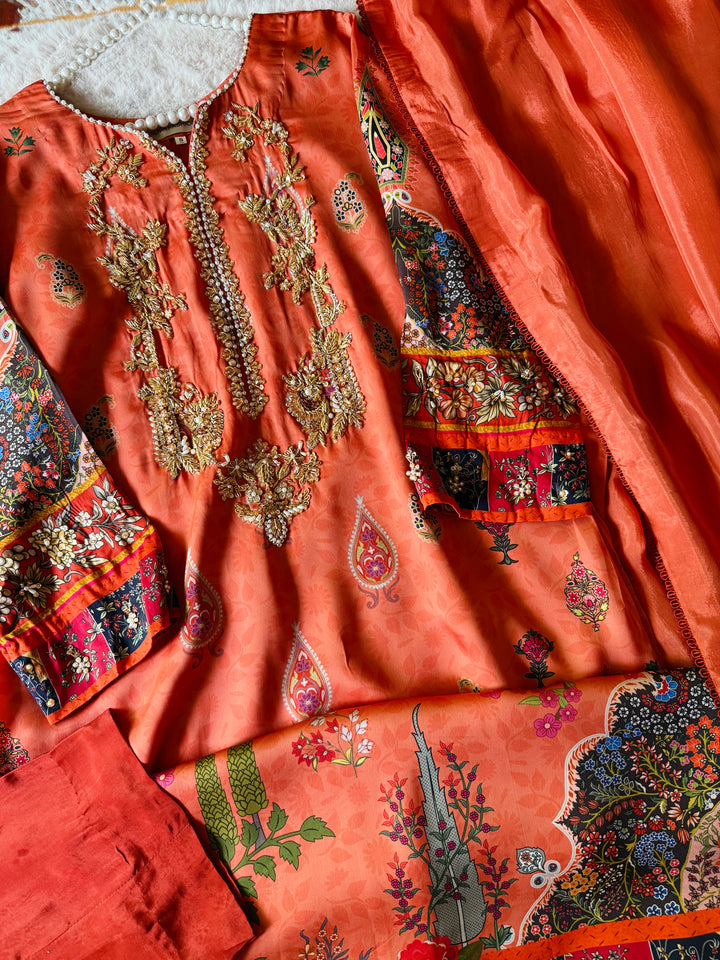HANDWORK PURE CREPE SILK KAFTAN SET SFKF38