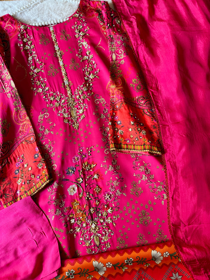 HANDWORK PURE CREPE SILK KAFTAN SET SFKF37