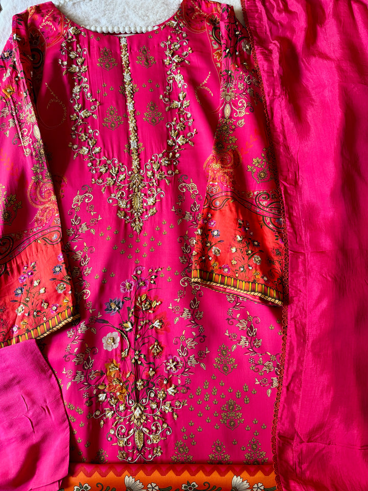 HANDWORK PURE CREPE SILK KAFTAN SET SFKF37
