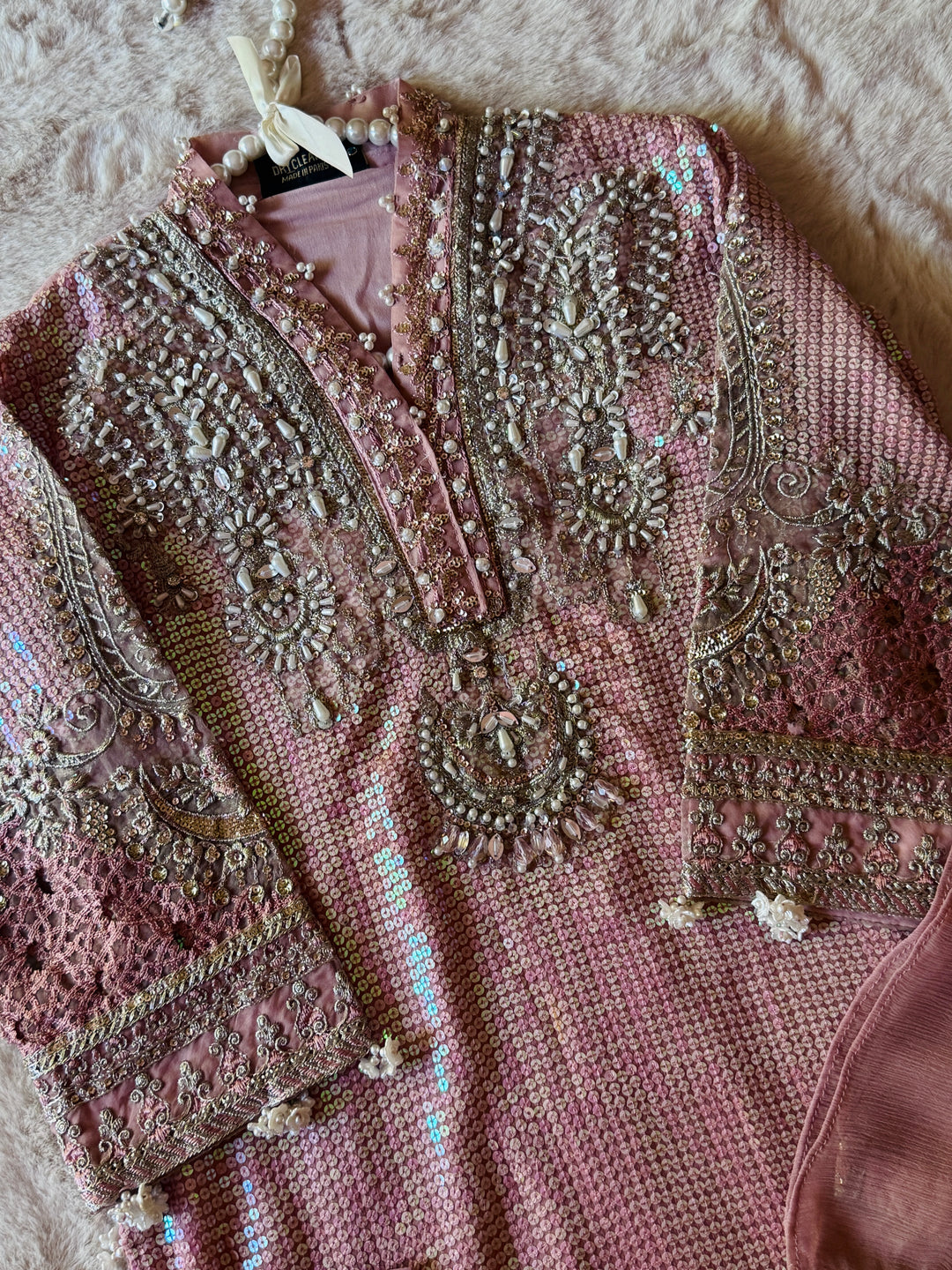 EMBROIDERED ORGANZA KIDS 3-PC SUIT PINK ALKD06