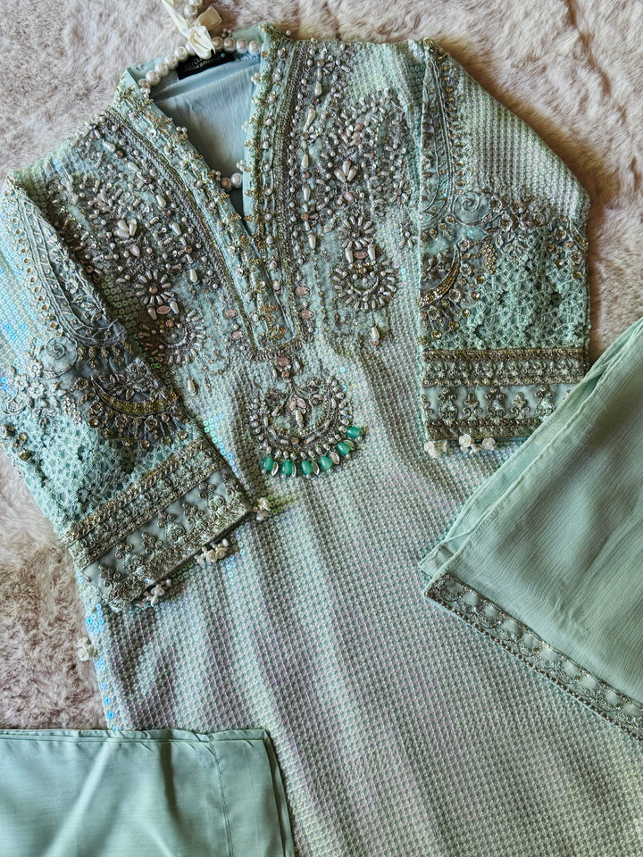 EMBROIDERED CHIFFON KIDS 3-PC SUIT ALKD07