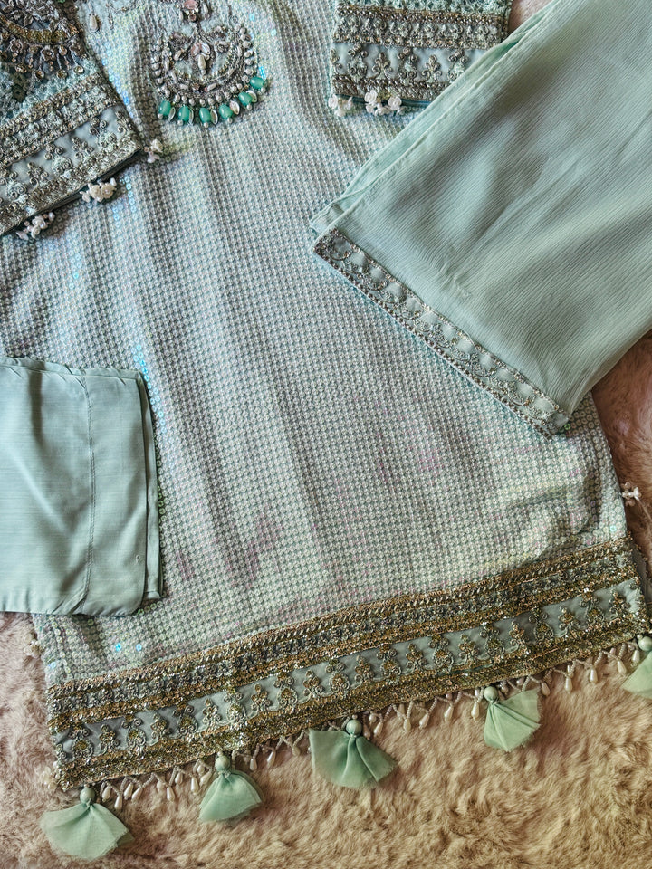 EMBROIDERED CHIFFON KIDS 3-PC SUIT ALKD07