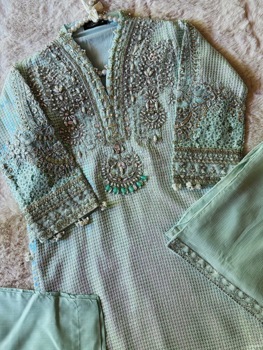 EMBROIDERED CHIFFON KIDS 3-PC SUIT ALKD07
