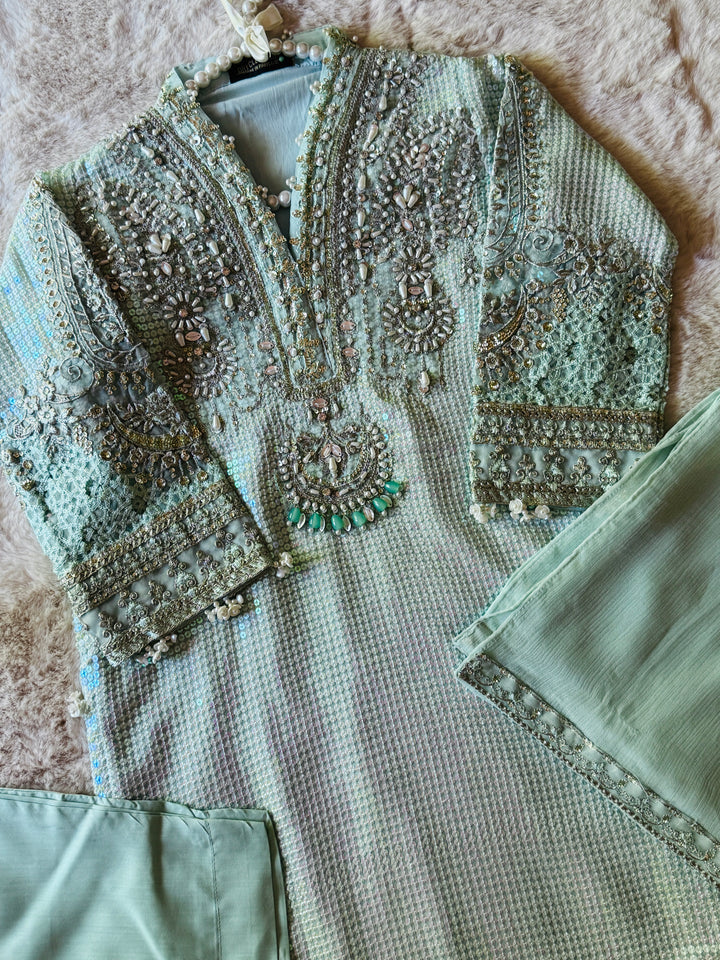 EMBROIDERED CHIFFON KIDS 3-PC SUIT ALKD07