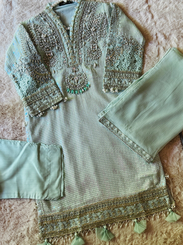 EMBROIDERED CHIFFON KIDS 3-PC SUIT ALKD07