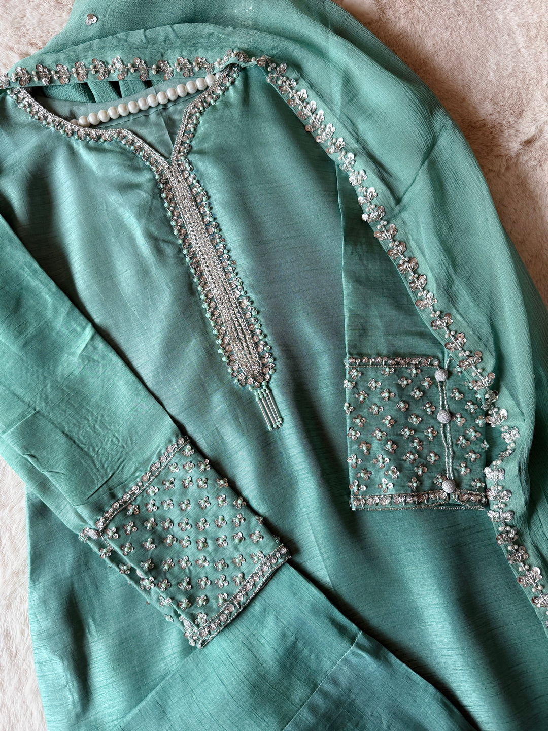 HAND EMBELLISHED RAW SILK SUIT FRSH61