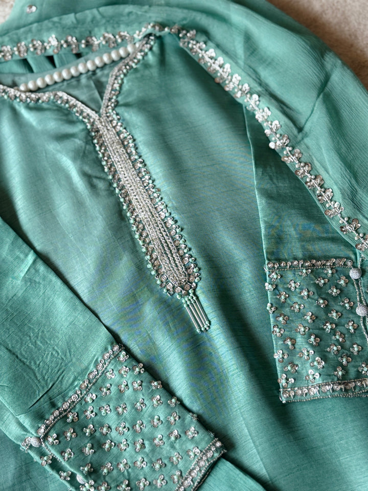 HAND EMBELLISHED RAW SILK SUIT FRSH61