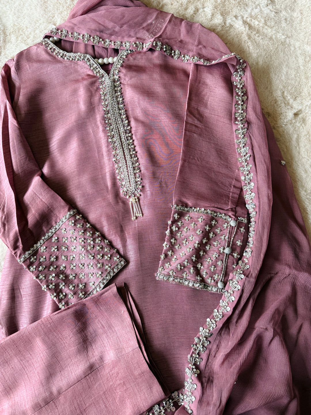 HAND EMBELLISHED RAW SILK SUIT FRSH62