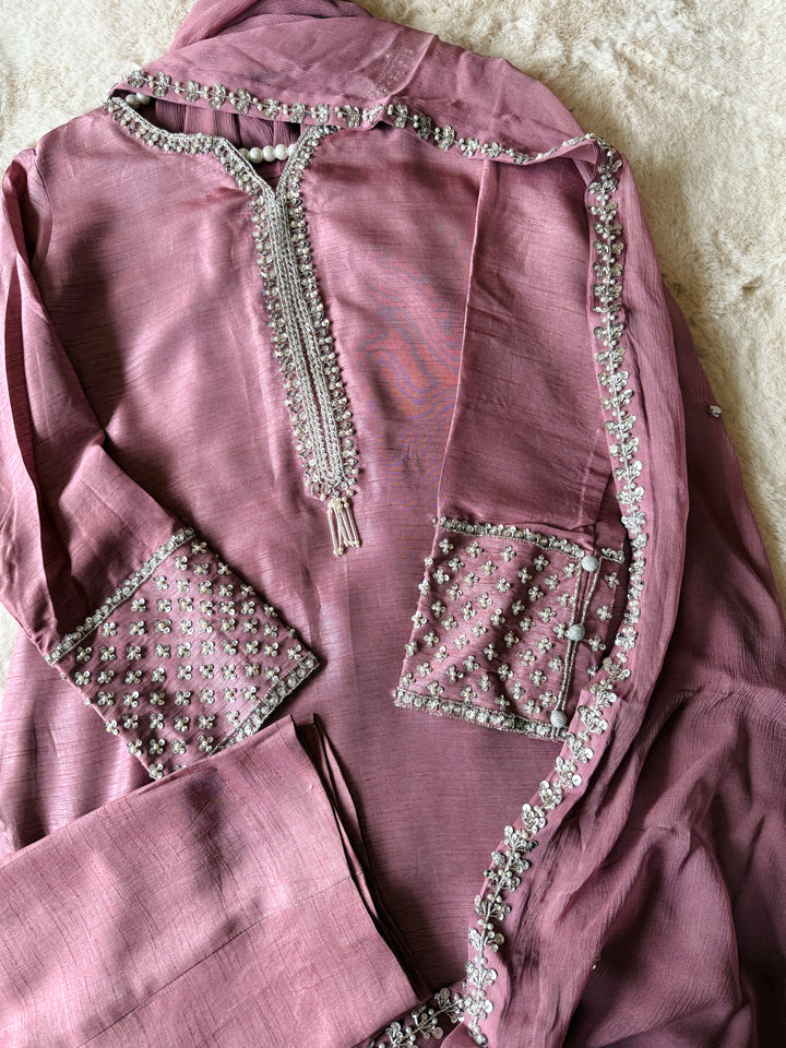 HAND EMBELLISHED RAW SILK SUIT FRSH62