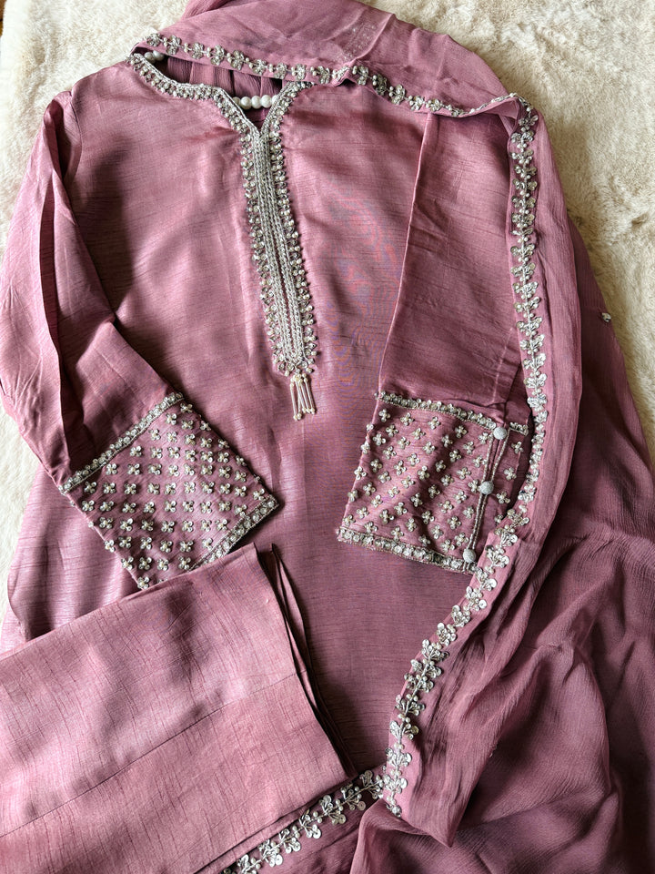 HAND EMBELLISHED RAW SILK SUIT FRSH62