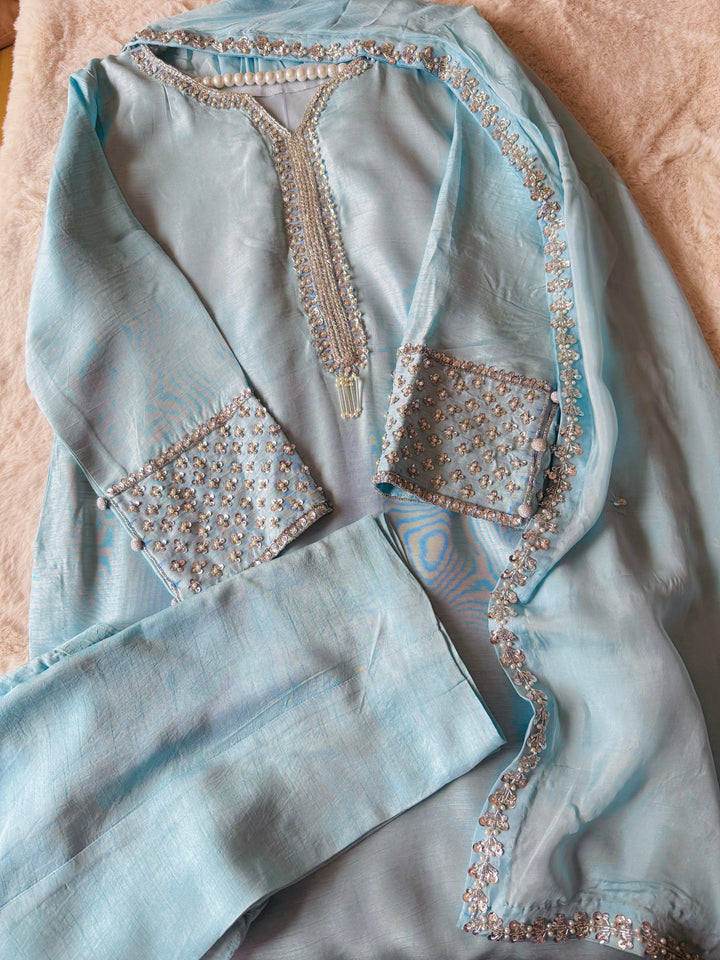 HAND EMBELLISHED RAW SILK SUIT FRSH63