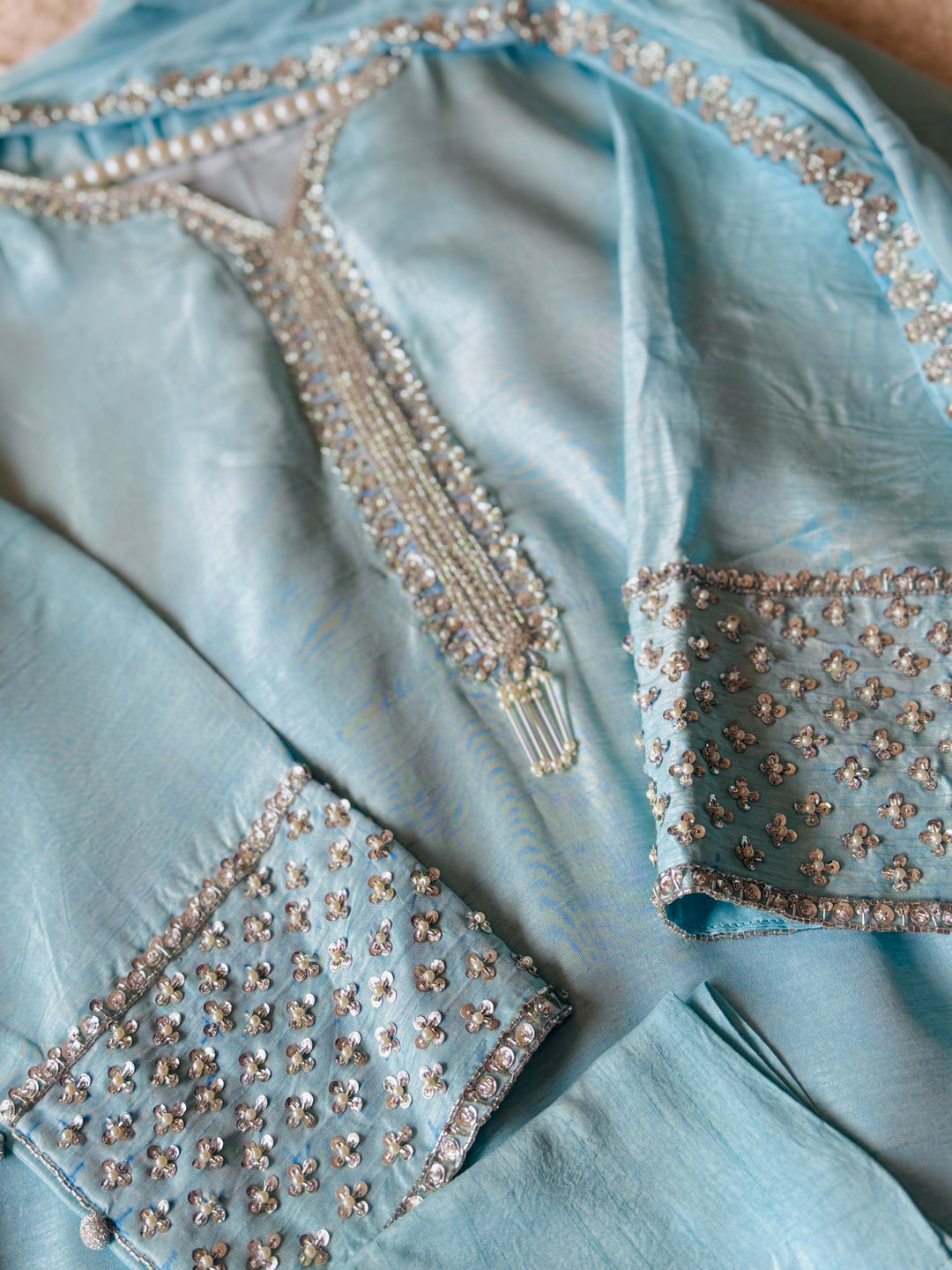 HAND EMBELLISHED RAW SILK SUIT FRSH63