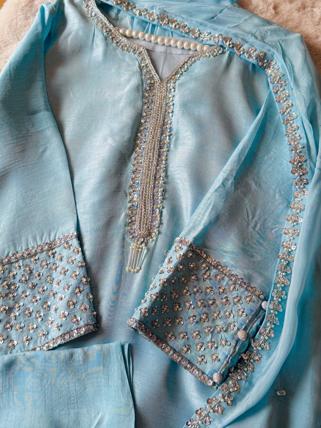 HAND EMBELLISHED RAW SILK SUIT FRSH63
