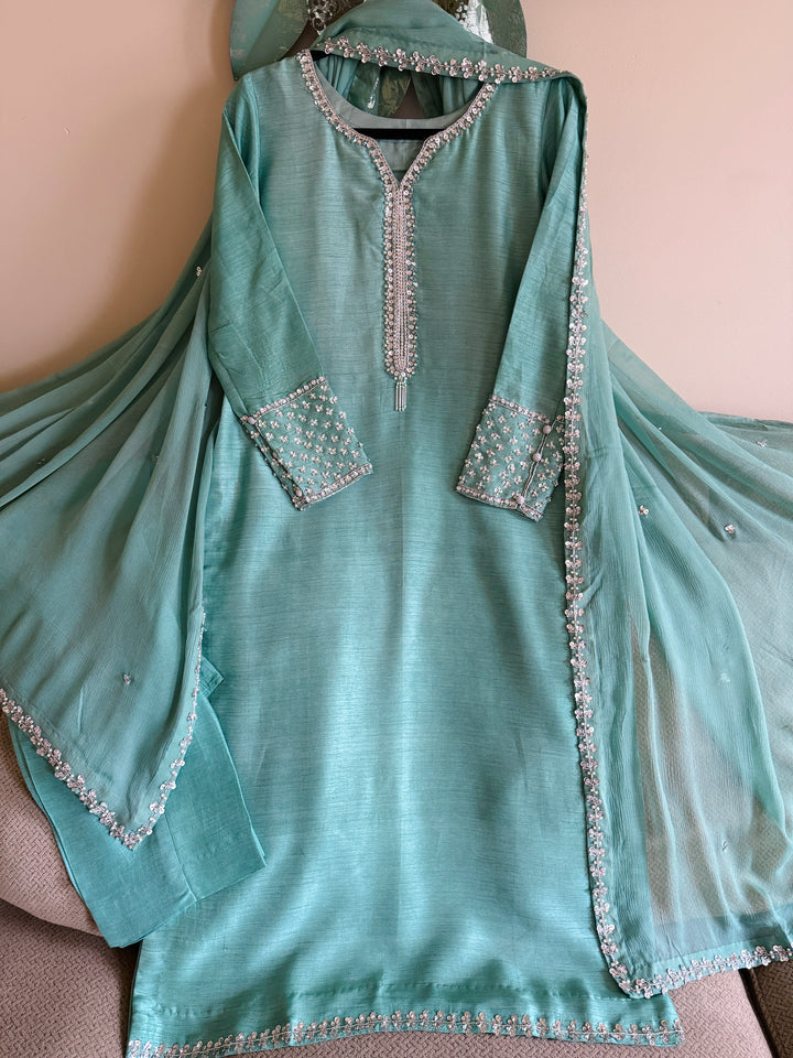 HAND EMBELLISHED RAW SILK SUIT FRSH61