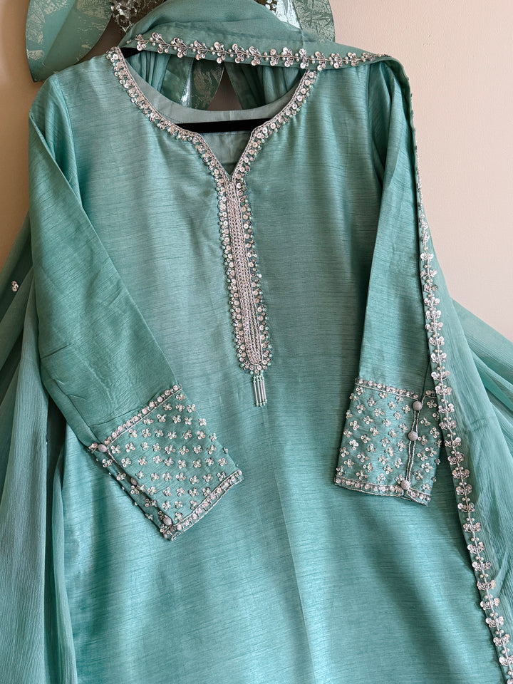 HAND EMBELLISHED RAW SILK SUIT FRSH61