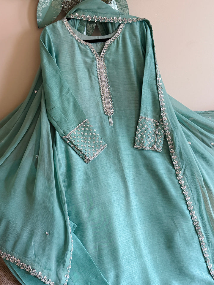 HAND EMBELLISHED RAW SILK SUIT FRSH61