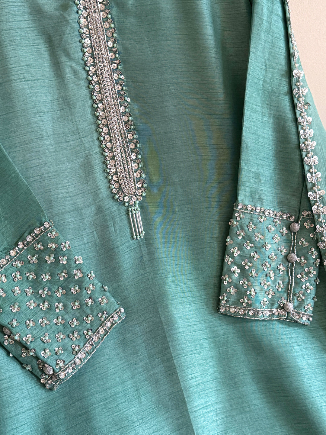 HAND EMBELLISHED RAW SILK SUIT FRSH61