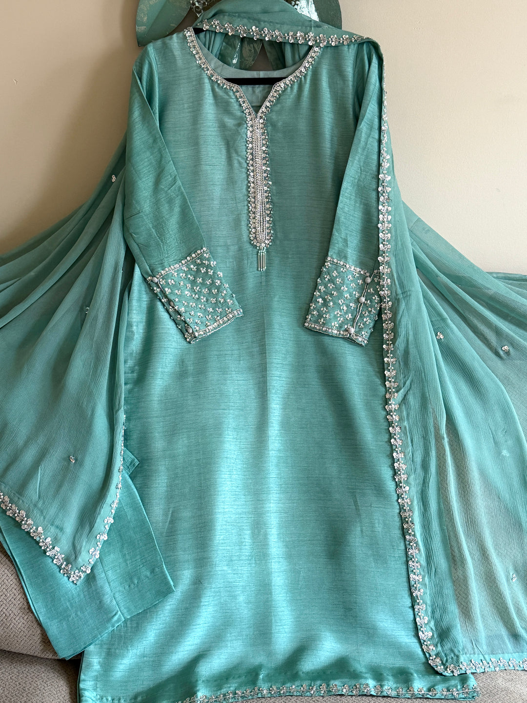 HAND EMBELLISHED RAW SILK SUIT FRSH61