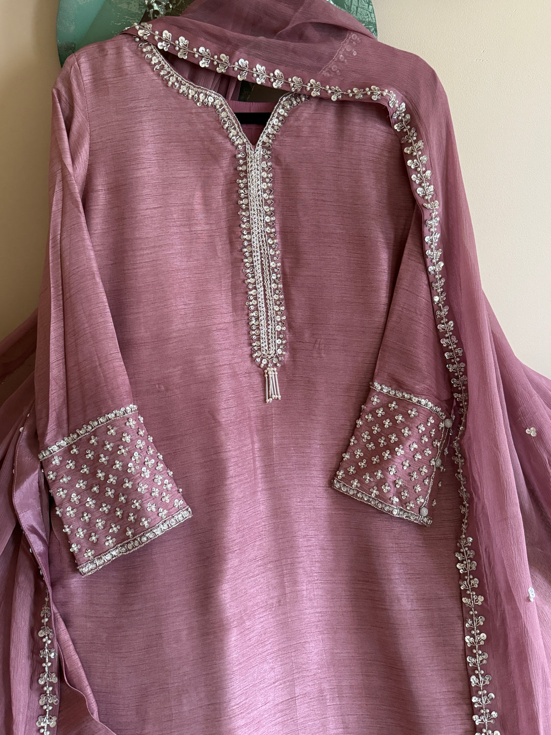 HAND EMBELLISHED RAW SILK SUIT FRSH62