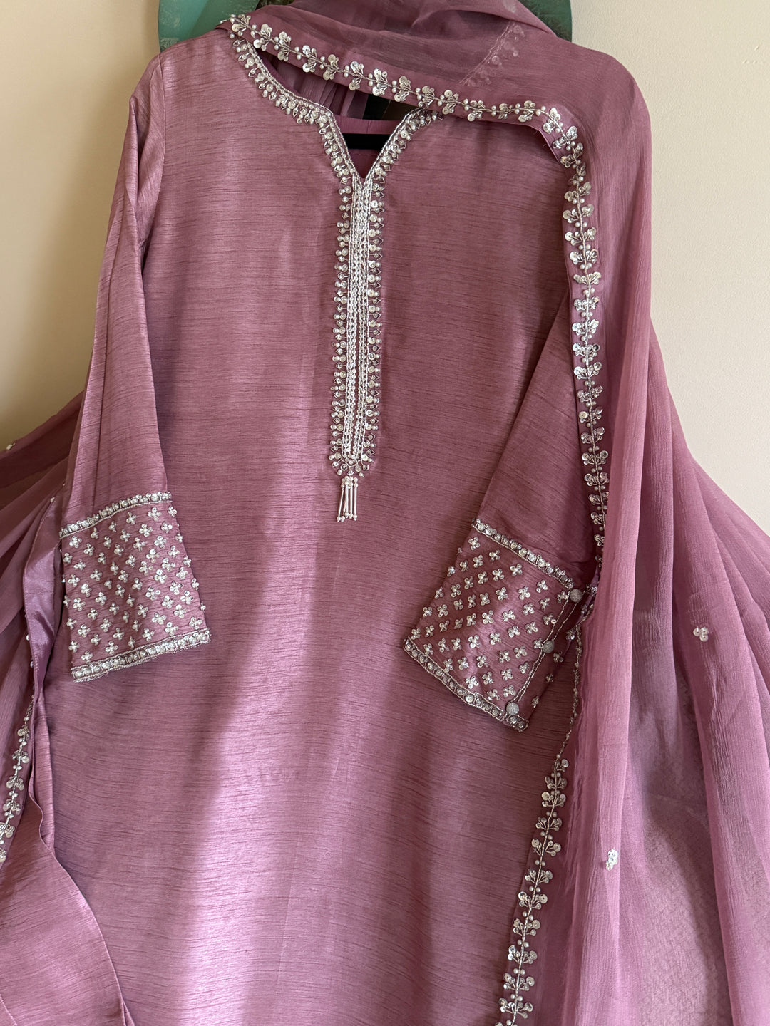 HAND EMBELLISHED RAW SILK SUIT FRSH62
