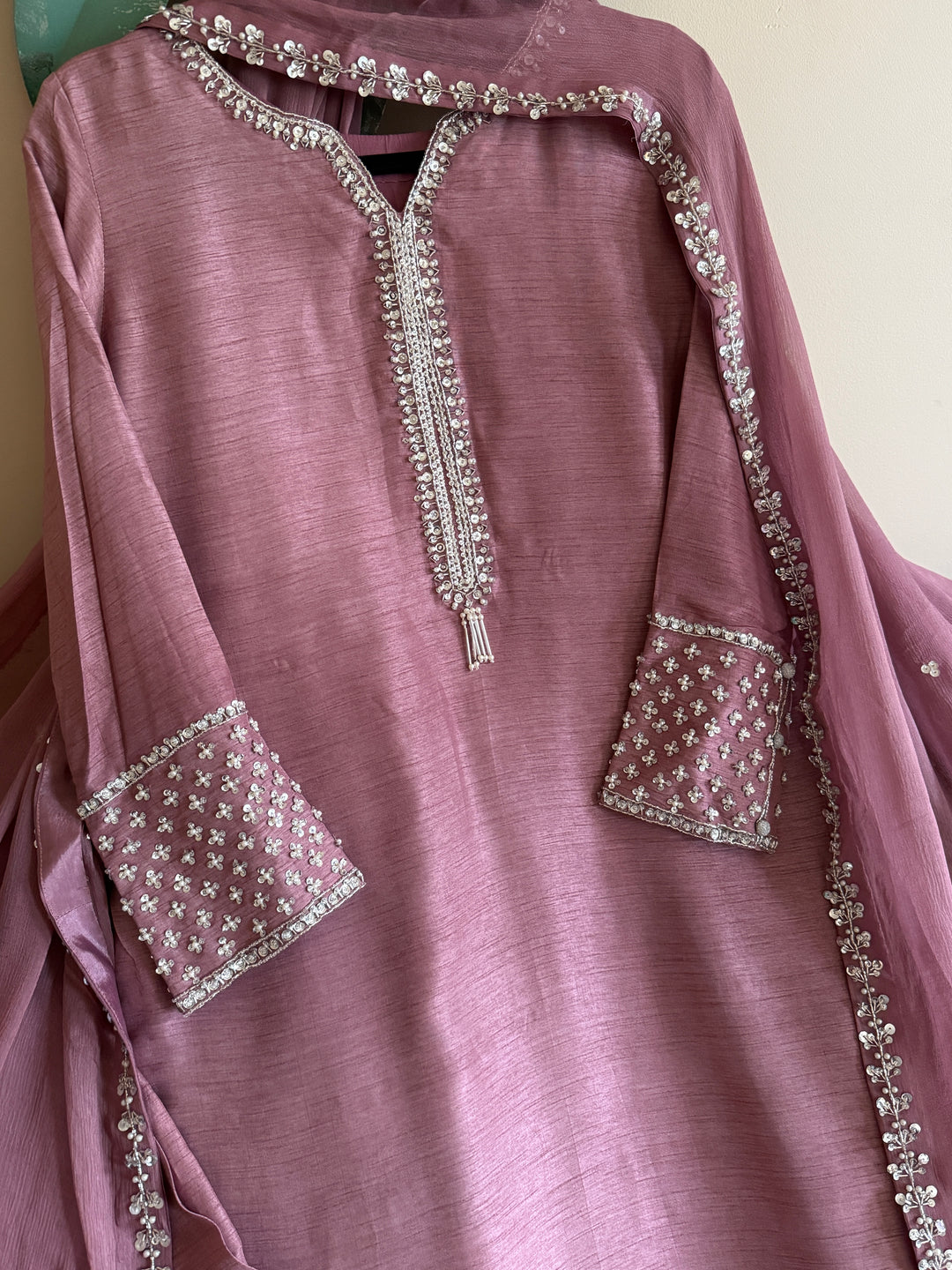 HAND EMBELLISHED RAW SILK SUIT FRSH62