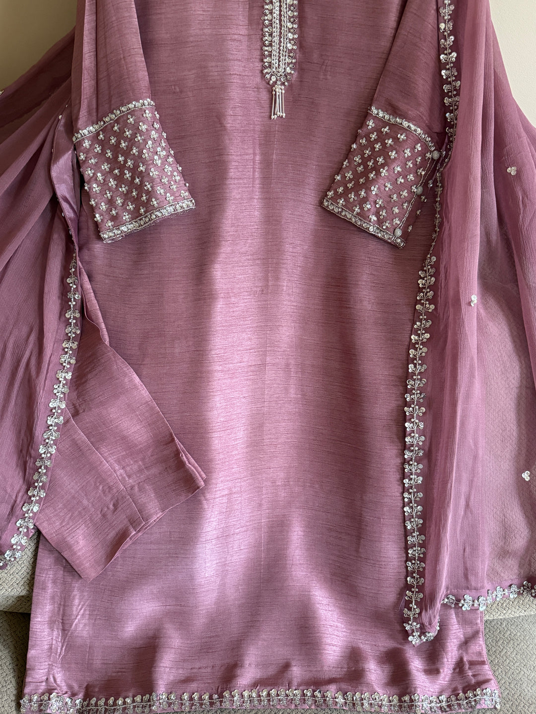 HAND EMBELLISHED RAW SILK SUIT FRSH62