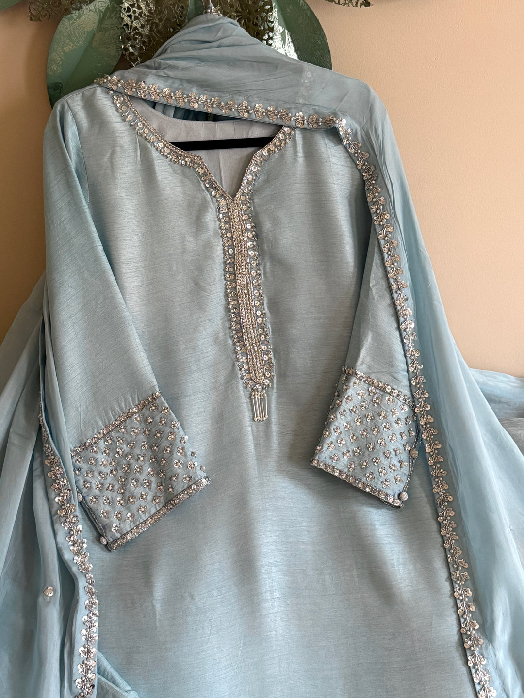 HAND EMBELLISHED RAW SILK SUIT FRSH63