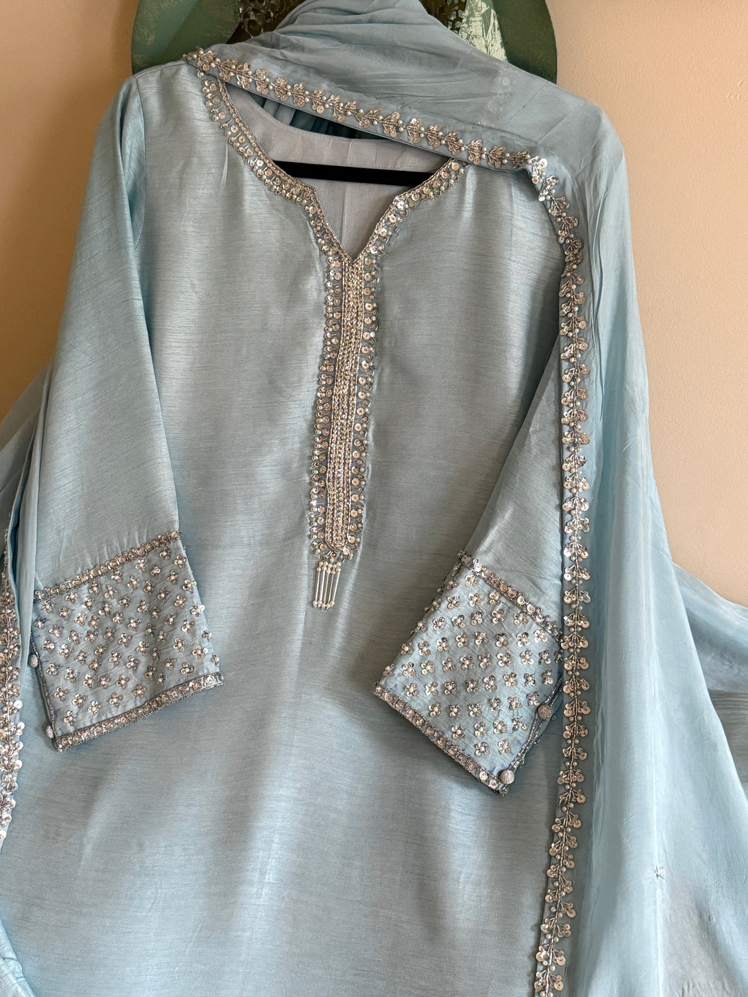 HAND EMBELLISHED RAW SILK SUIT FRSH63