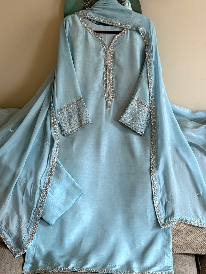 HAND EMBELLISHED RAW SILK SUIT FRSH63