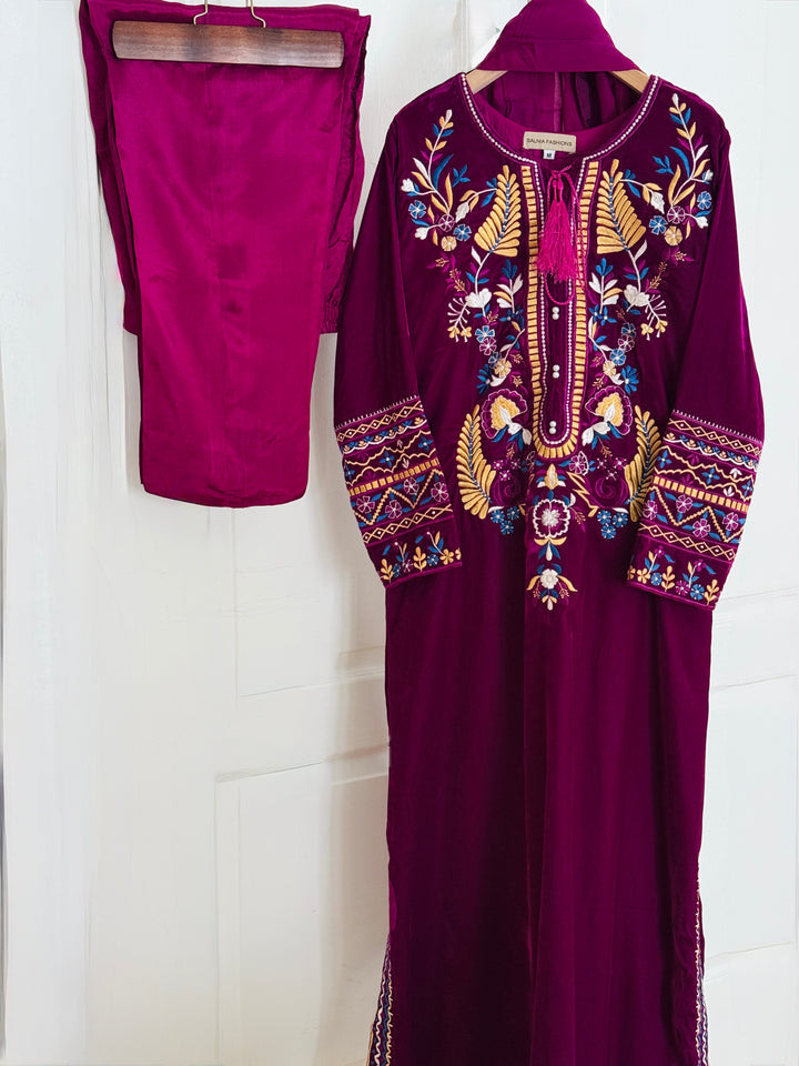 APPLIQUE EMBROIDERED VELVET KAFTAN SFKF04