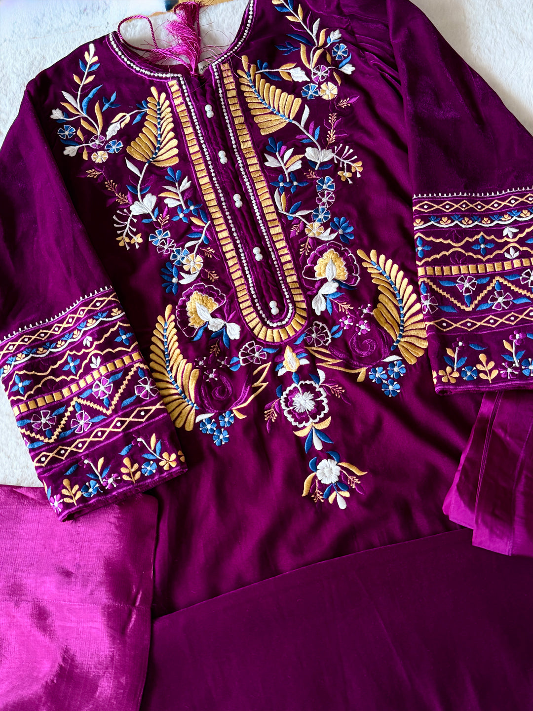 APPLIQUE EMBROIDERED VELVET KAFTAN SFKF04