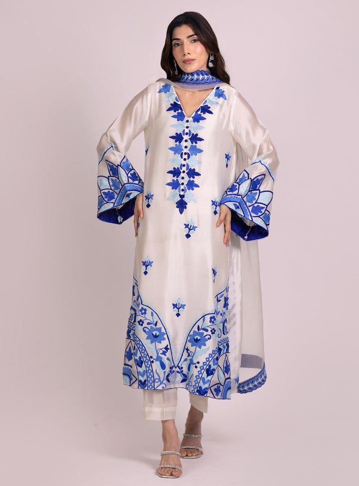 MULTI THREAD AARI EMBROIDERED SHEESHA SILK SUITS ARSF02