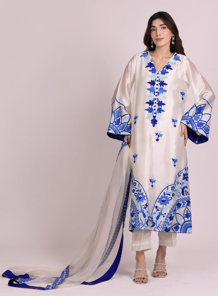 MULTI THREAD AARI EMBROIDERED SHEESHA SILK SUITS ARSF02