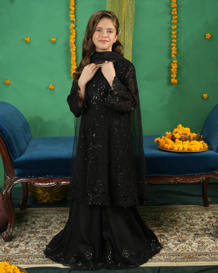 EMBROIDERED CHIFFON KIDS 3-PC SUIT WHITE ALKD62