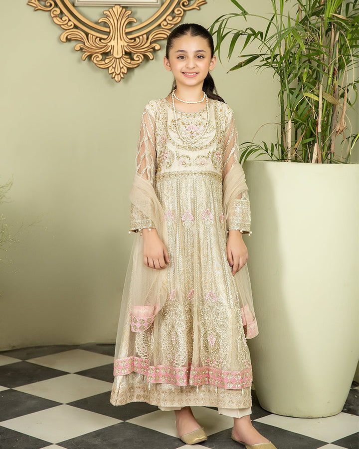 EMBROIDERED ORGANZA KIDS 3-PC SUIT WHITE ALKD61