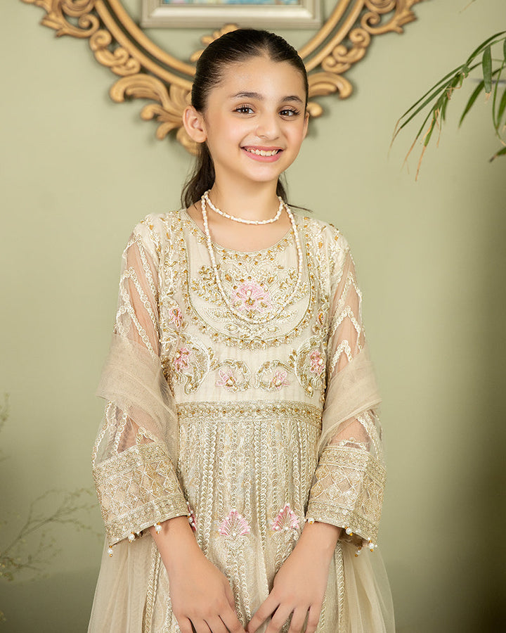EMBROIDERED ORGANZA KIDS 3-PC SUIT WHITE ALKD61