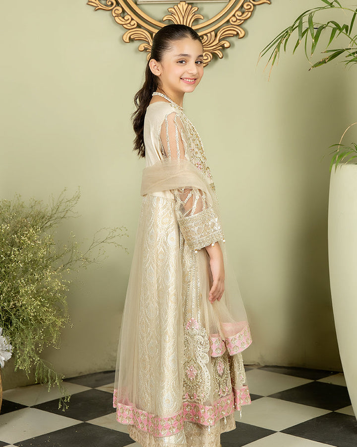 EMBROIDERED ORGANZA KIDS 3-PC SUIT WHITE ALKD61