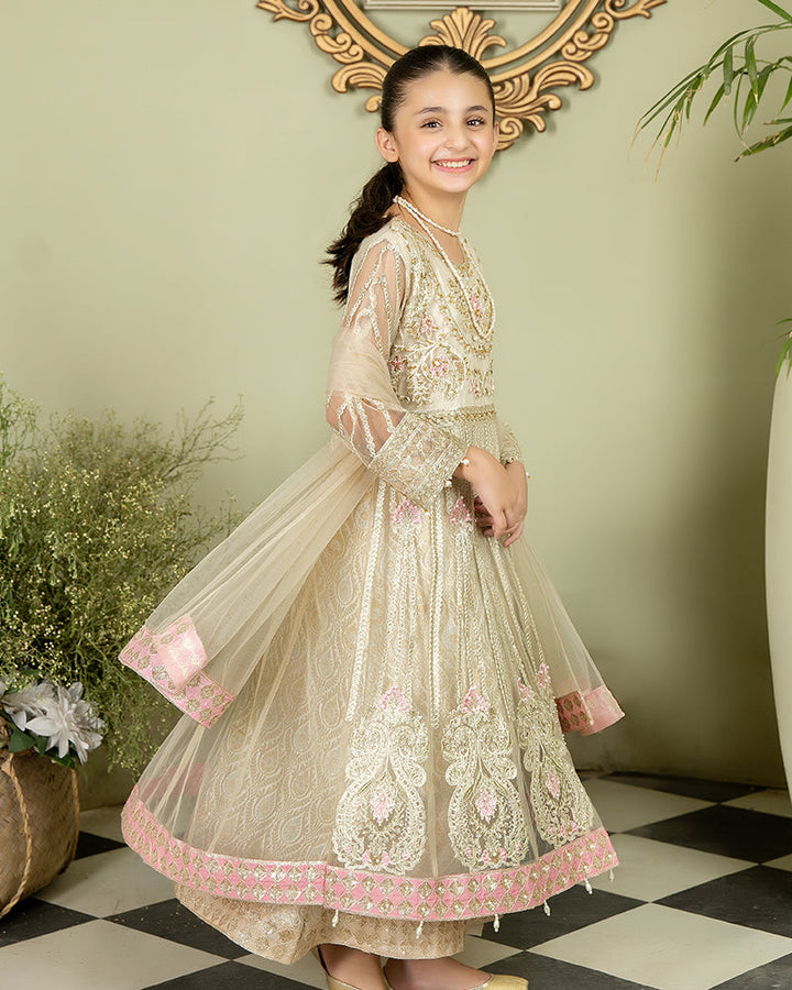 EMBROIDERED ORGANZA KIDS 3-PC SUIT WHITE ALKD61