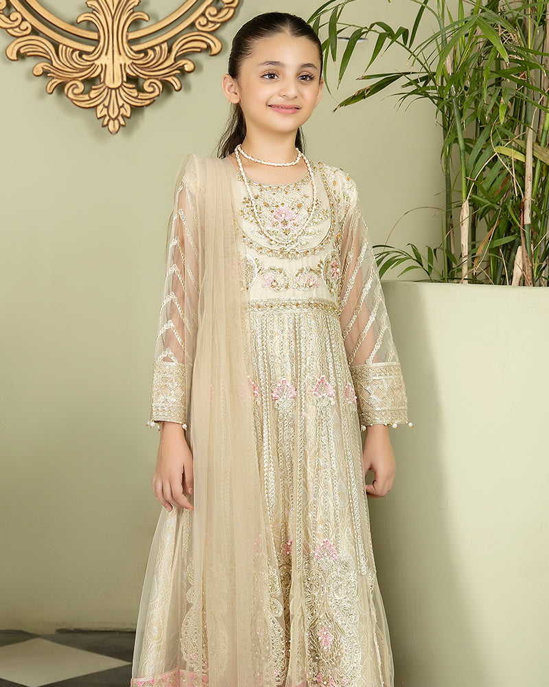 EMBROIDERED ORGANZA KIDS 3-PC SUIT WHITE ALKD61