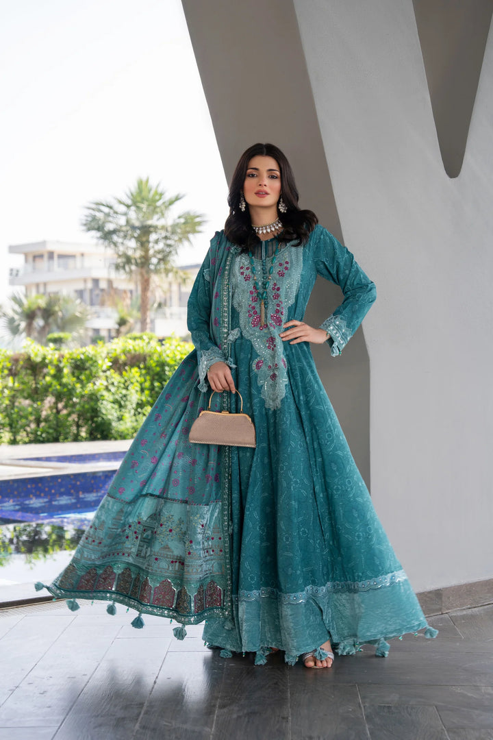 RAW SILK EMBROIDERED PARTYWEAR FROCK ALPW49