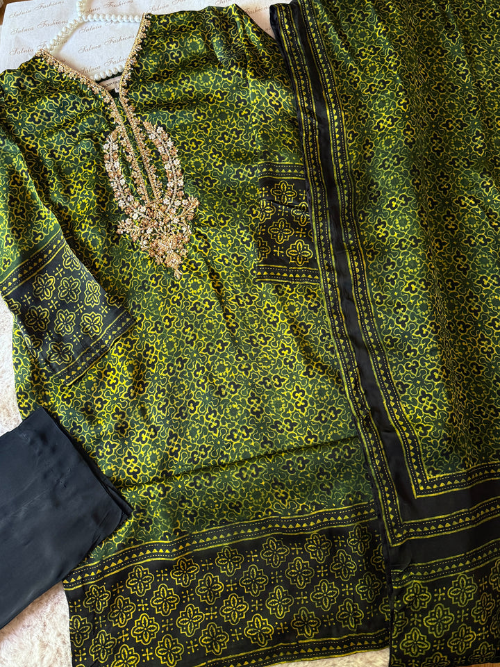 PURE SILK AJRAK SUIT AJSF02