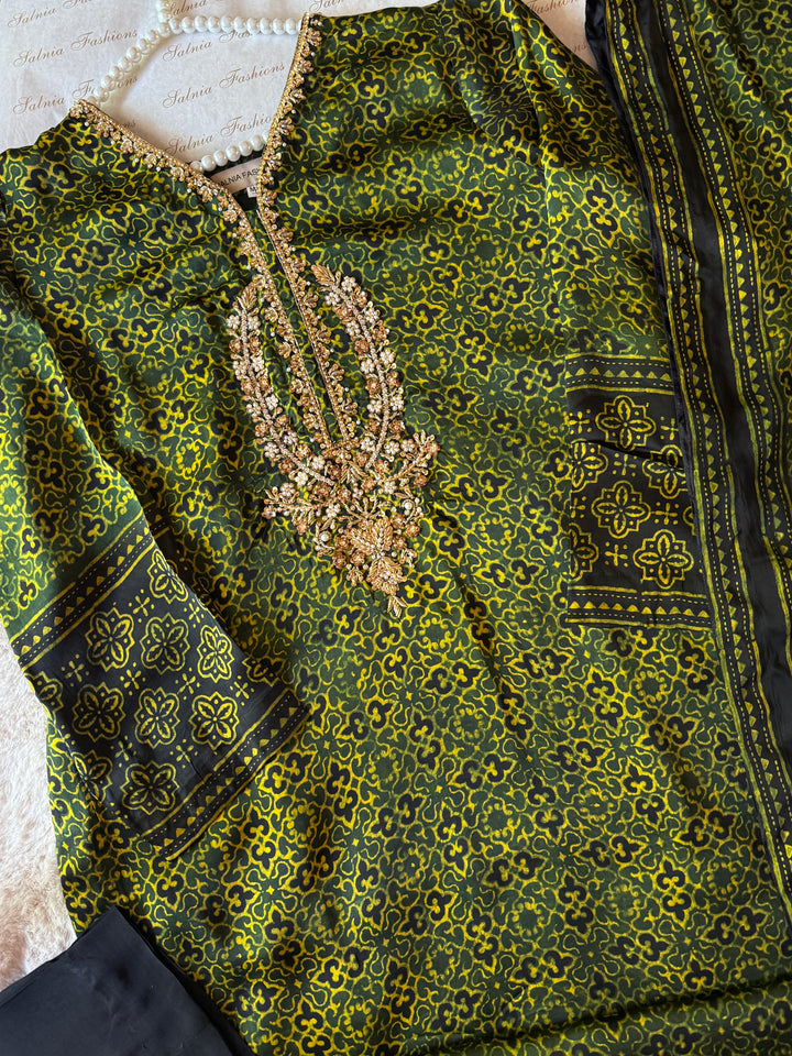PURE SILK AJRAK SUIT AJSF02