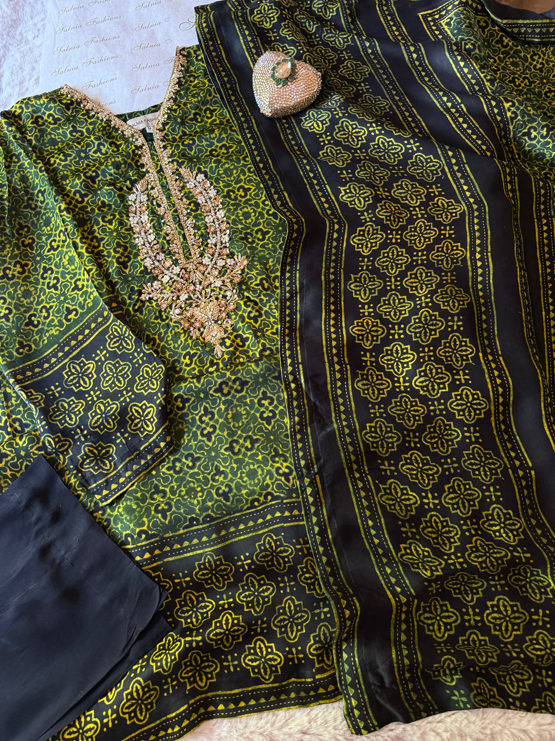 PURE SILK AJRAK SUIT AJSF02
