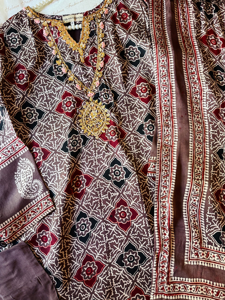 PURE SILK AJRAK SUIT AJSF03