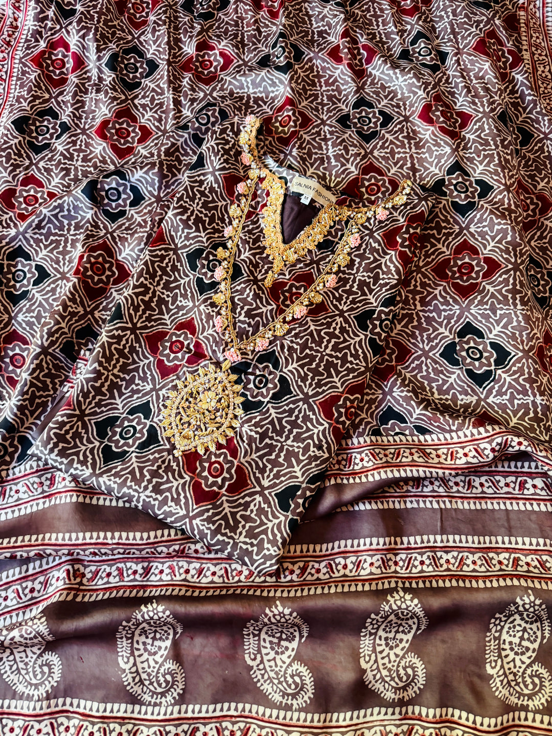 PURE SILK AJRAK SUIT AJSF03