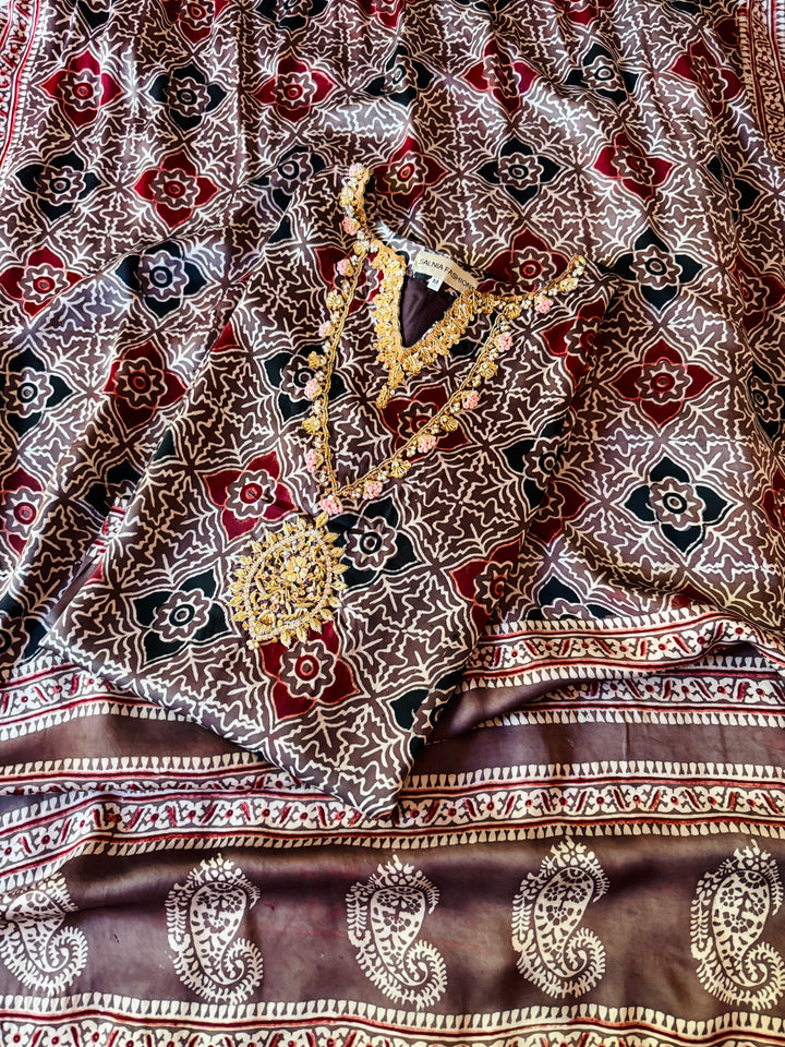 PURE SILK AJRAK SUIT AJSF03