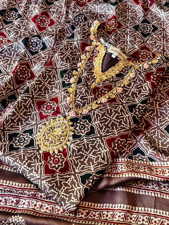 PURE SILK AJRAK SUIT AJSF03