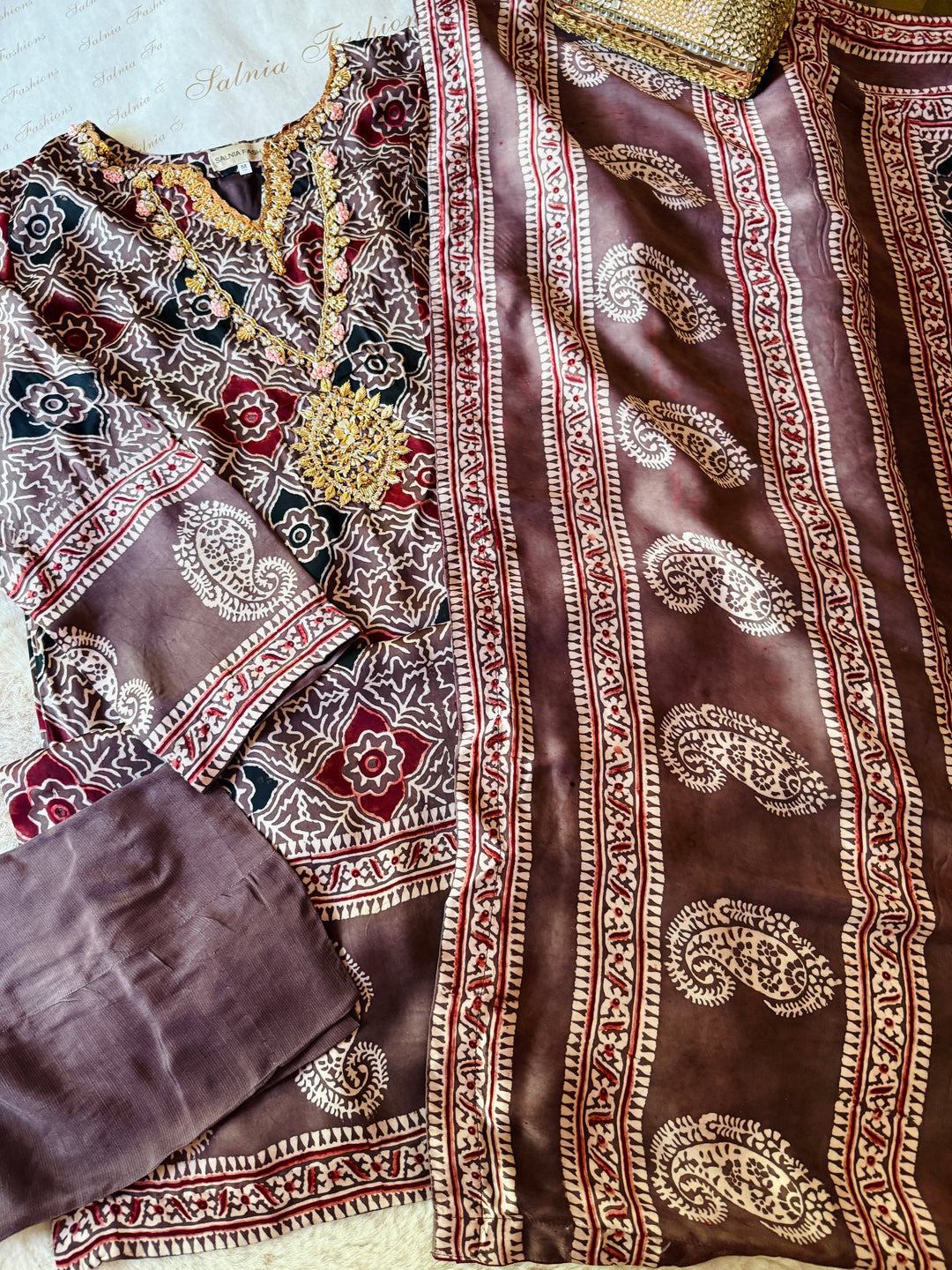 PURE SILK AJRAK SUIT AJSF03