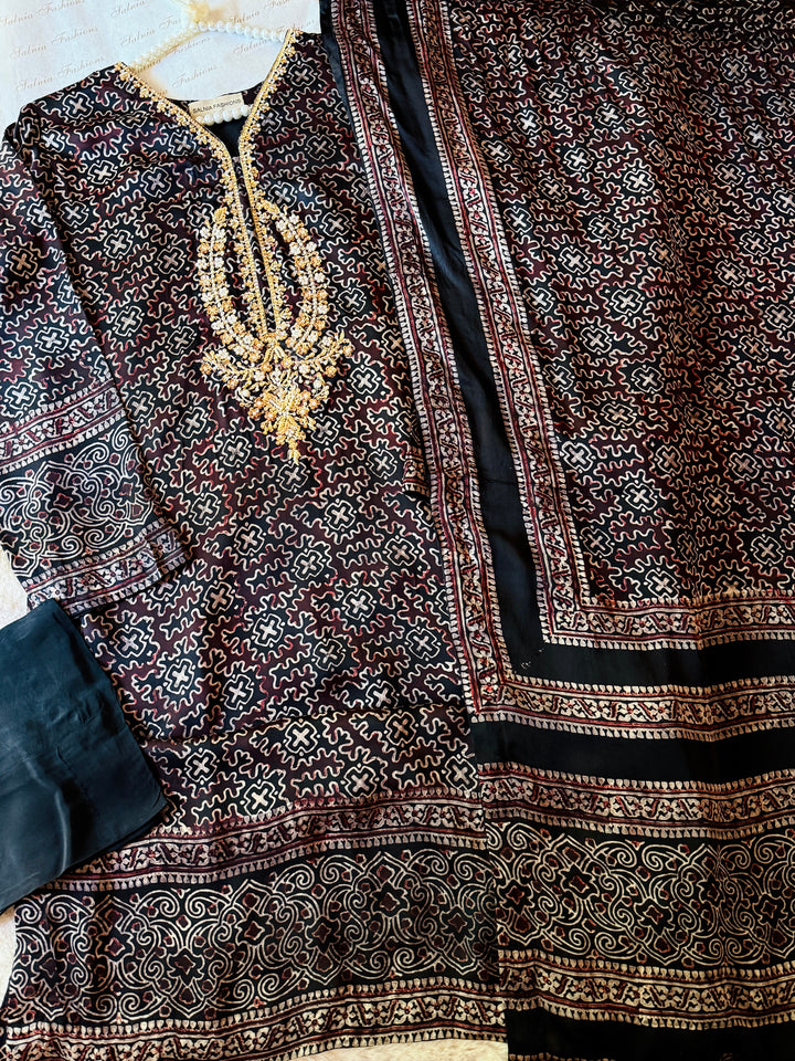 PURE SILK AJRAK SUIT AJSF01