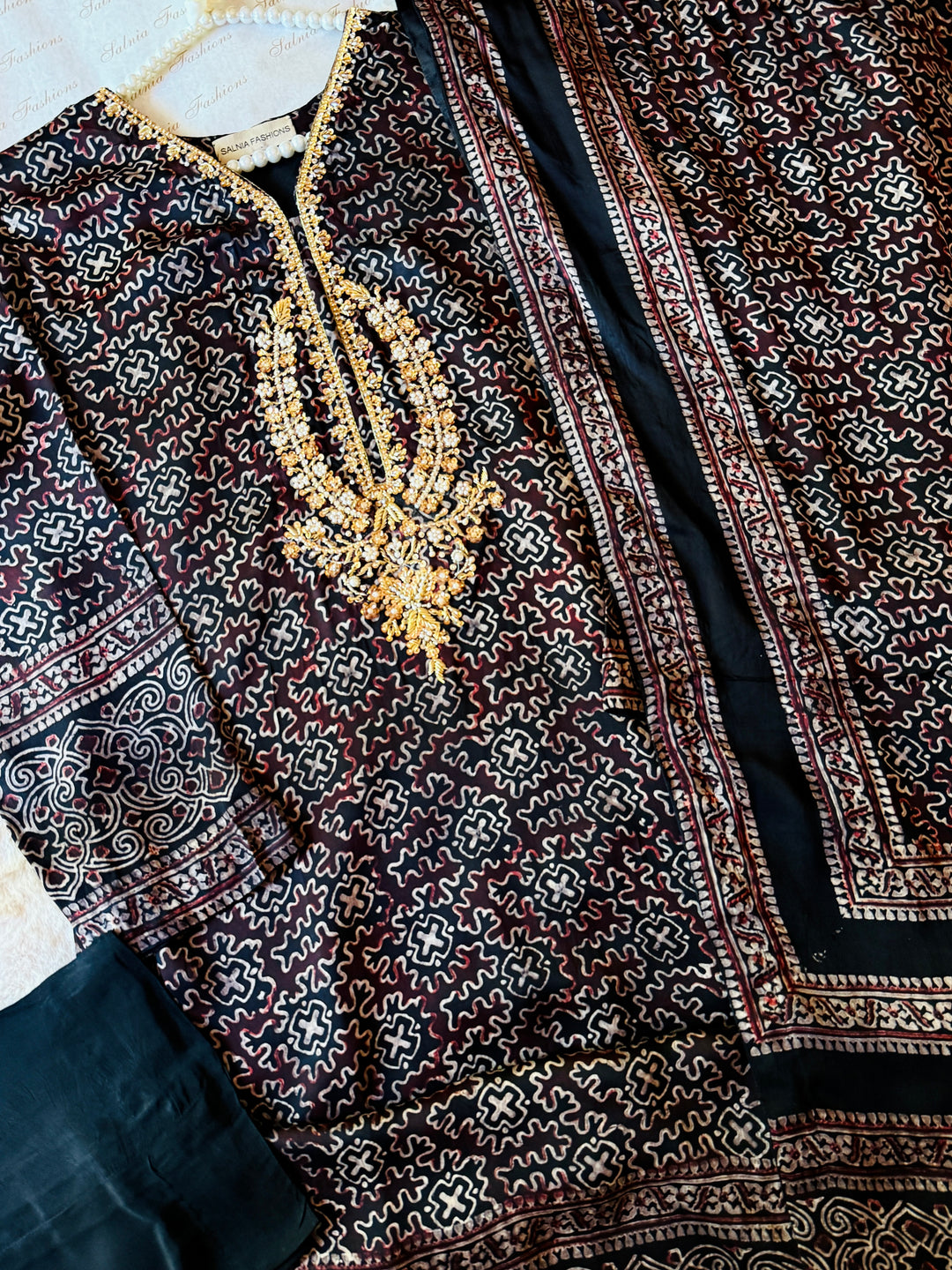 PURE SILK AJRAK SUIT AJSF01